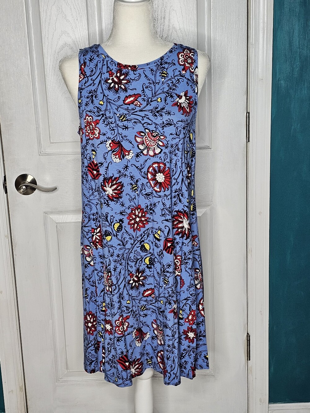 Sleeveless Blue Floral A-Line Dress
